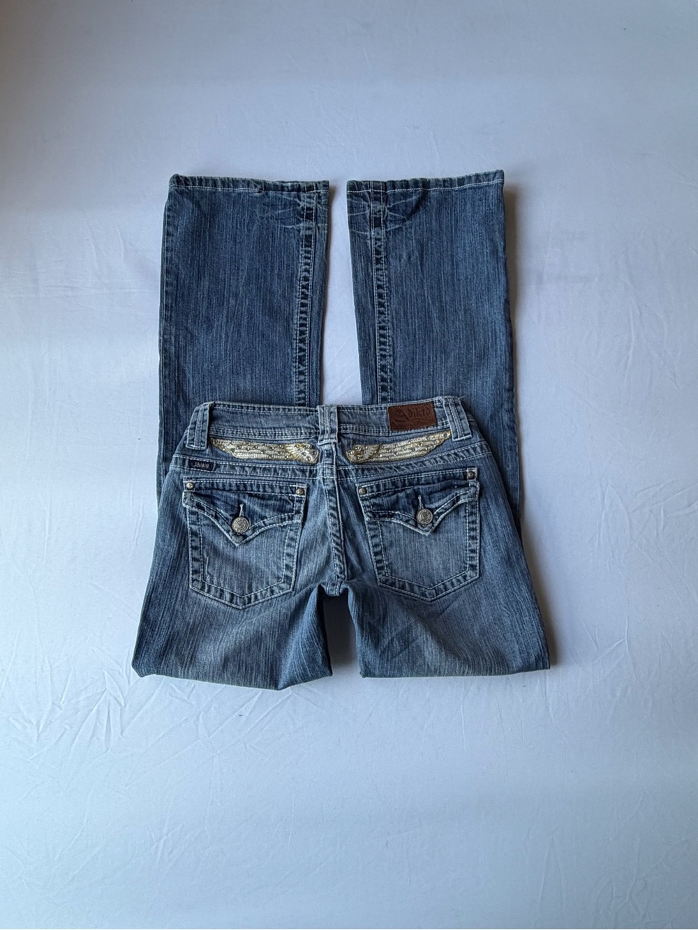 2000s y2k low-rise bootcut angel wing embellished jeans